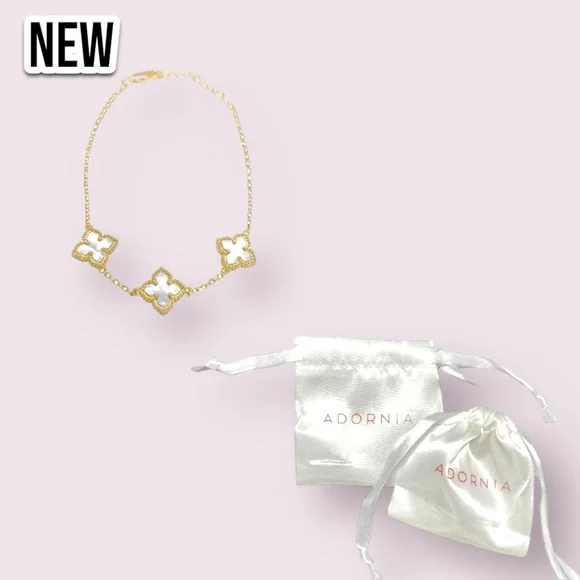 New Adornia Mother of Pearl Clover Flower Station Bracelet - GOLD / White - Picture 2 of 3